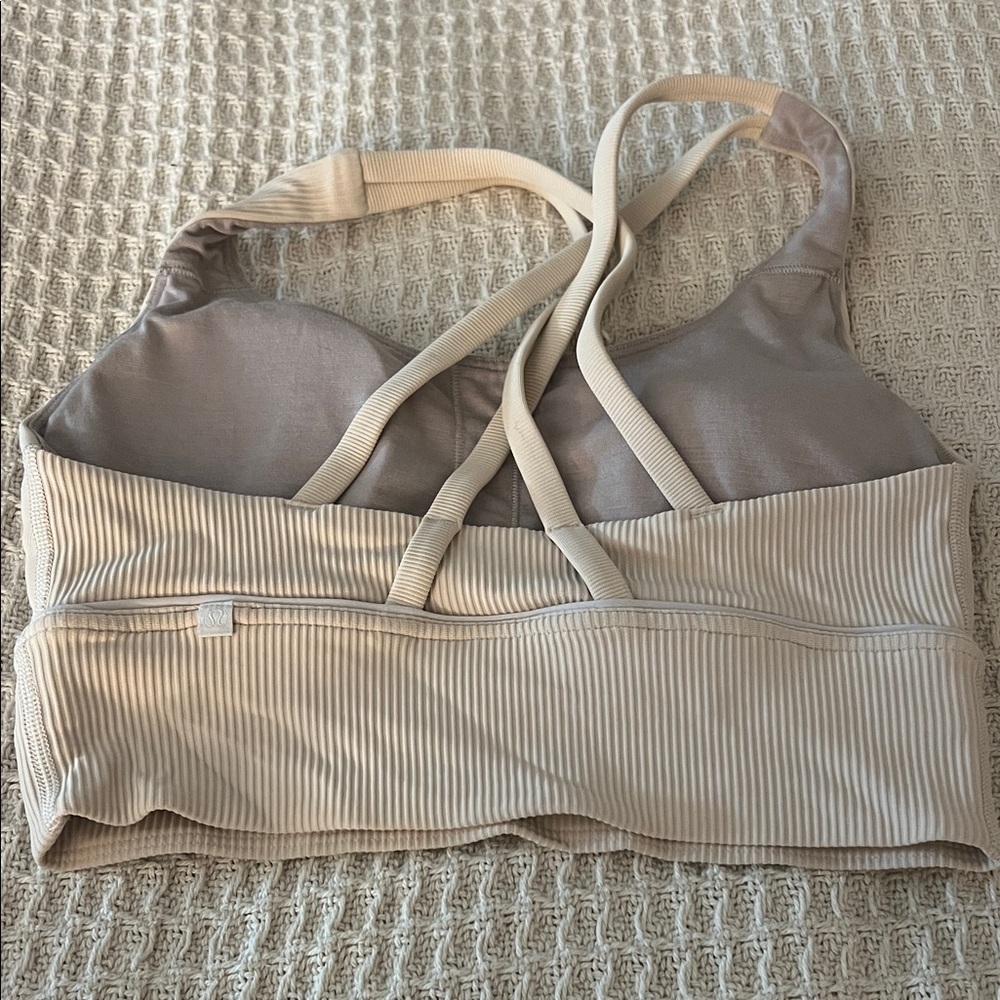 Women's Cream Ribbed Sports Bra - Picture 2 of 3